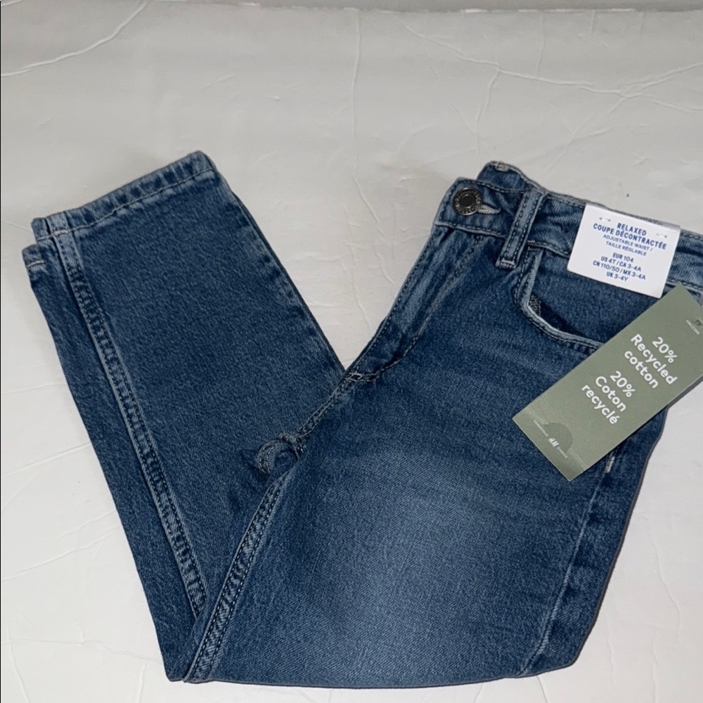 NWT H&M Toddler Girls Straight Relax Fit Denim Blue Jeans Adjustable Waist Sz 4T